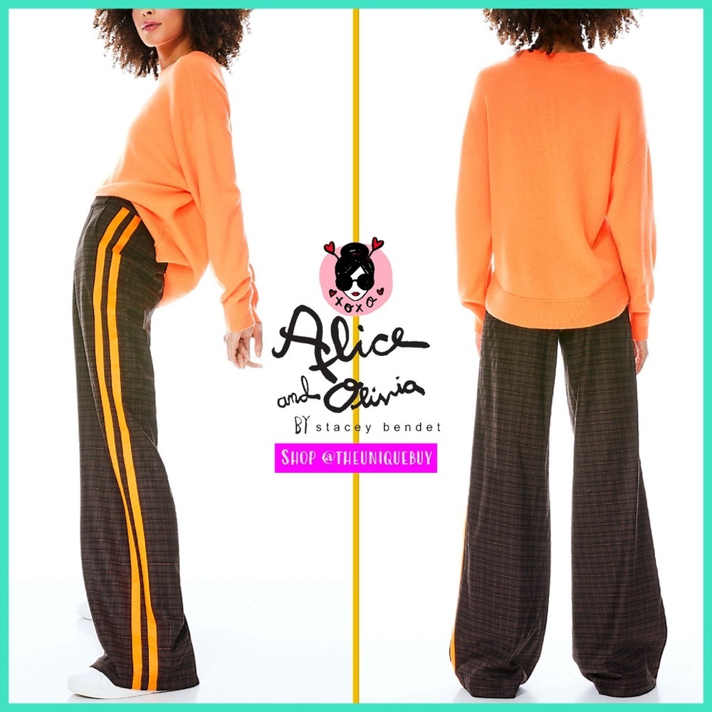 Alice + Olivia Dylan Orange Plaid High Rise Brown Black Pant - Picture 6 of 16